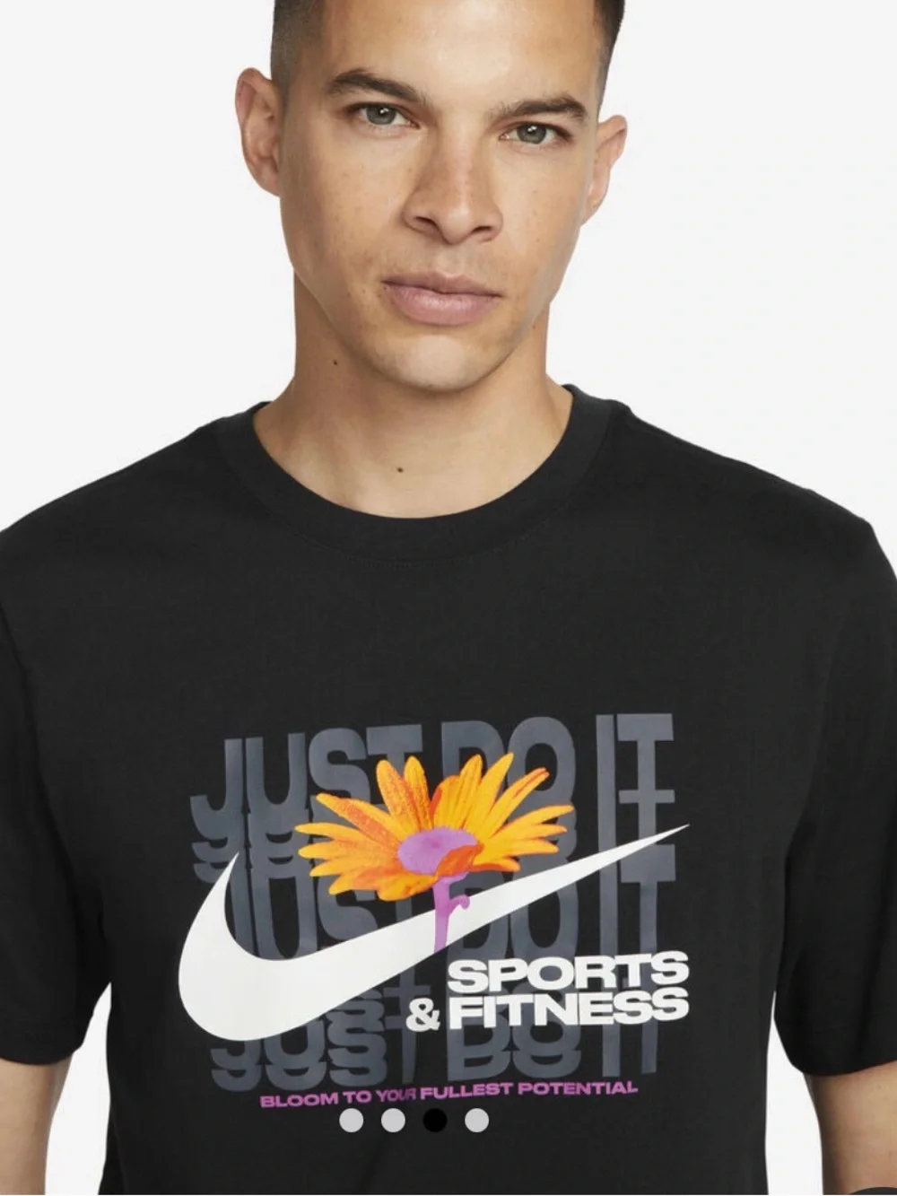 NIKE Mens Sports & Fitness Flower Design Black T Shirt FV8149-010